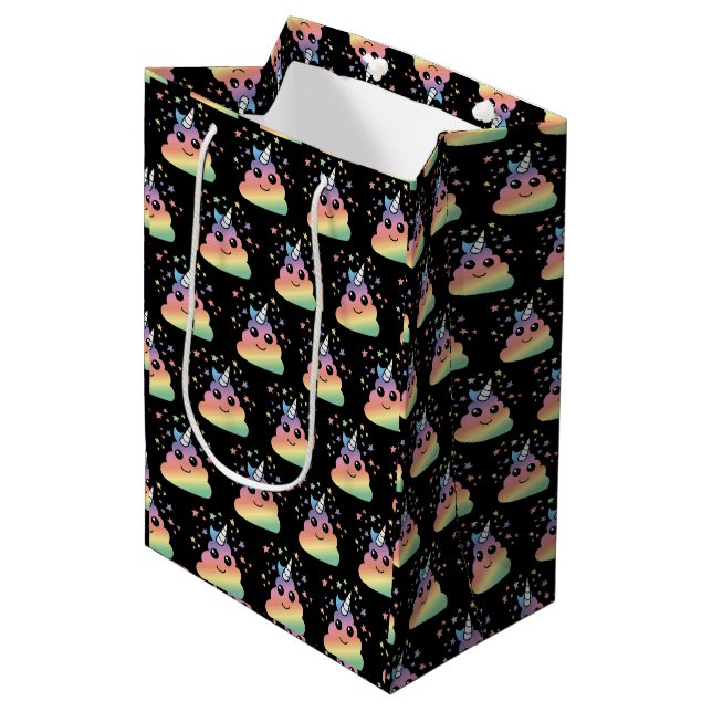 Unicorn Rainbow Kackend Emoji Kawaii Mittlere Geschenktüte (Vorderseite Schrägansicht)