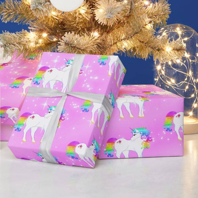 Unicorn Rainbow Lila Niedlich Geschenkpapier (Feiertage)