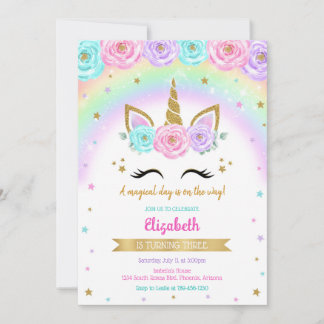 Unicorn Rainbow Magical Birthday Invitation Einladung