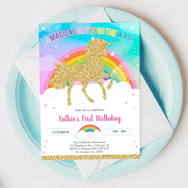 Unicorn Rainbow Magical Day Birthday Invitation Einladung (Von Creator hochgeladen)