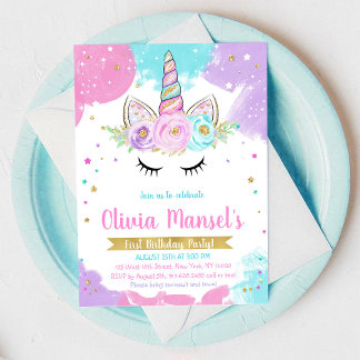 Unicorn Rainbow Magical Day Birthday Invitation Einladung