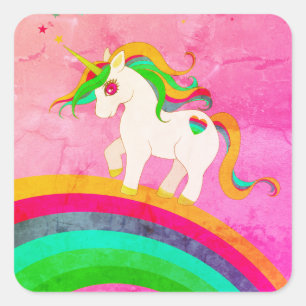 Unicorn Rainbow Nature Quadratischer Aufkleber