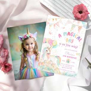 Unicorn Rainbow Niedlich Pastel Foto Geburtstag Einladung