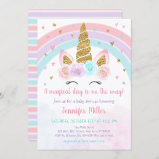 Unicorn Rainbow Pastel Baby Shower Einladung
