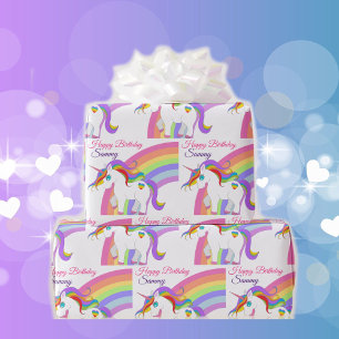 Unicorn Rainbow Personalize Name Little Girl's Geschenkpapier