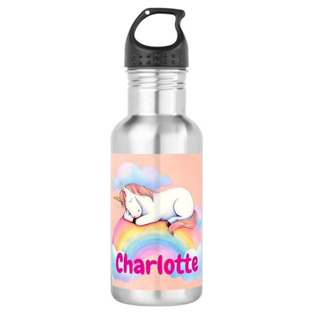Unicorn & Rainbow, Personalized Water Bottle Edelstahlflasche (Vorderseite)