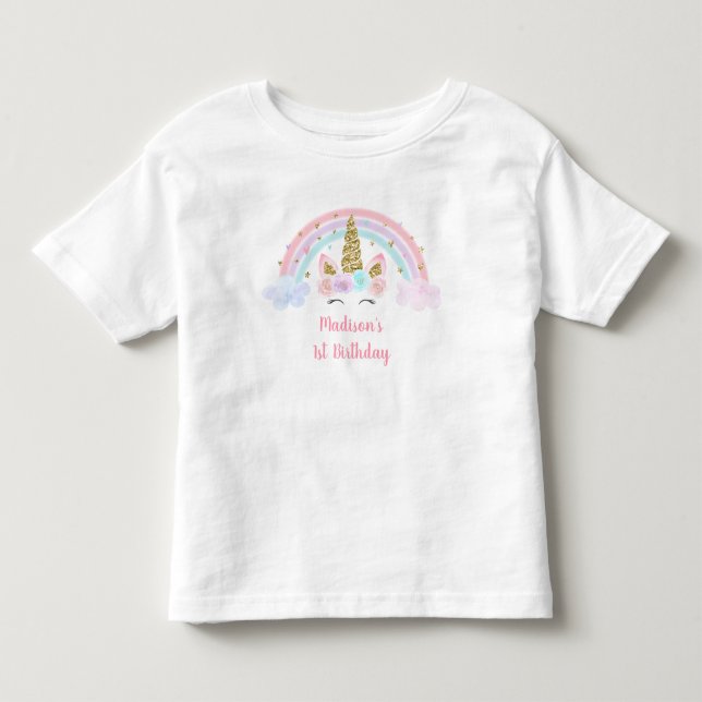 Unicorn Rainbow Pink Gold 1. Geburtstag Kleinkind T-shirt (Vorderseite)