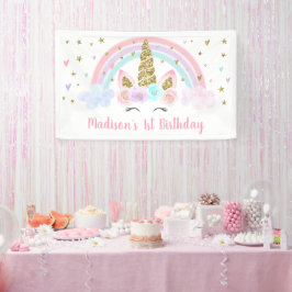 Unicorn Rainbow Pink Gold Geburtstag Banner