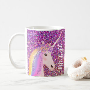 Unicorn Rainbow Pink Gold Glitzer Ombre Custom Kaffeetasse