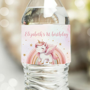 Unicorn Rainbow Pink Gold Pastel Geburtstag Wasserflaschenetikett