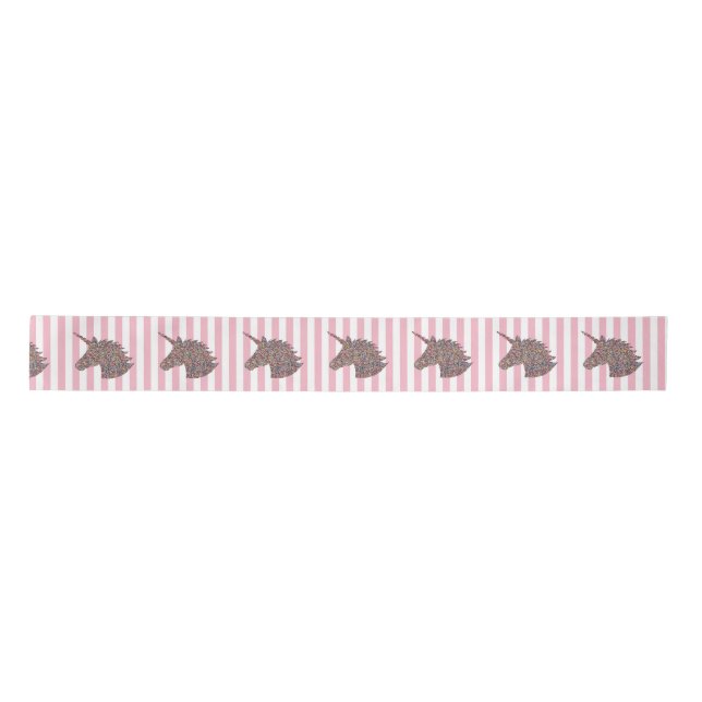 Unicorn Rainbow Pink Stripe Ribbon Satinband (Vorderseite)