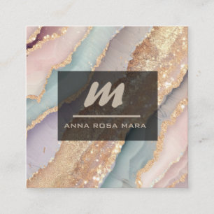 *~* Unicorn Rainbow QR PASTEL Luxe Initial AP66 Quadratische Visitenkarte