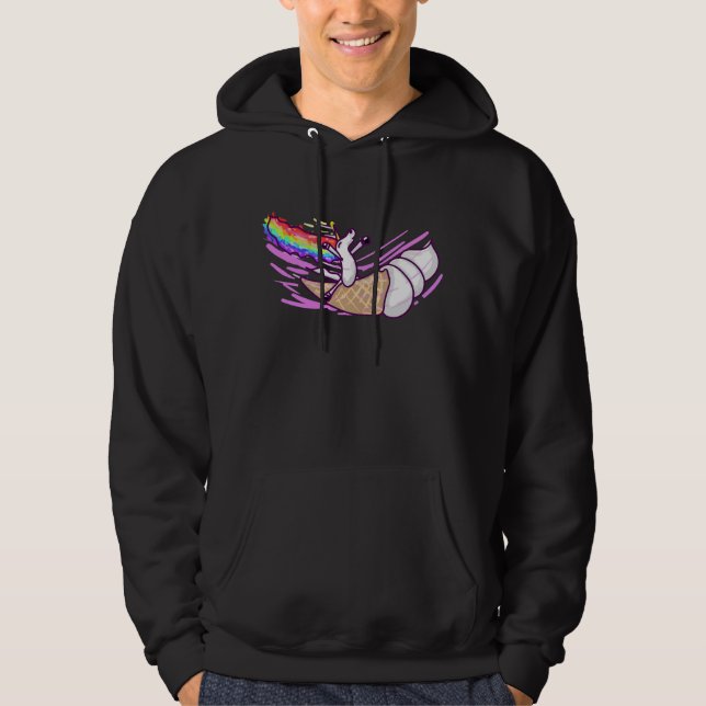 Unicorn Rainbow Riding Ice Cream Cone Hoodie (Vorderseite)