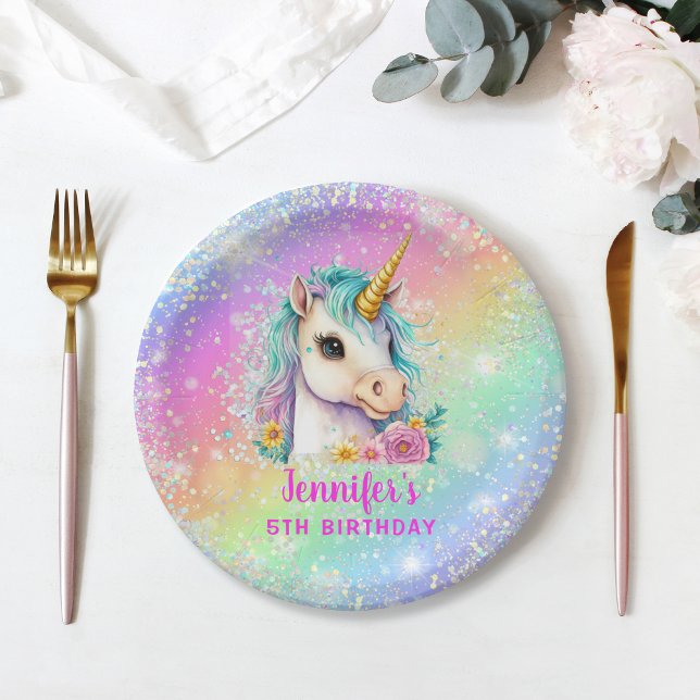 Unicorn Rainbow Sparkle Birthday Pappteller (Von Creator hochgeladen)