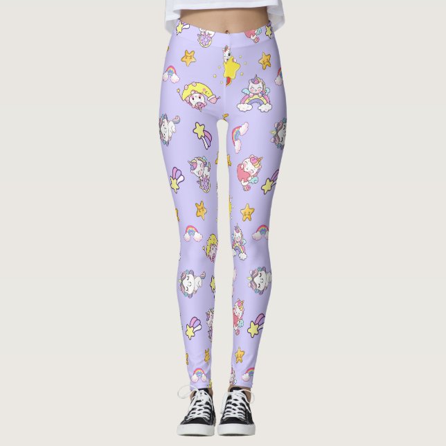 Unicorn Rainbow Star Light Lila Themed Leggings (Vorderseite)