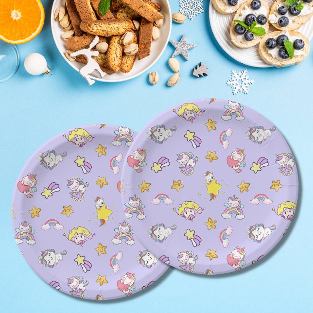 Unicorn Rainbow Star Light Lila Themed Pappteller (Von Creator hochgeladen)