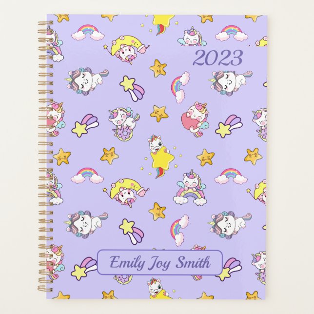 Unicorn Rainbow Star Light Lila Themed Planer (Vorderseite)