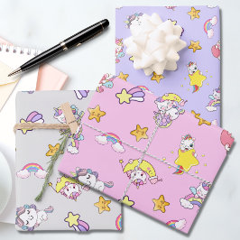 Unicorn Rainbow Star Themed Collection Geschenkpapier Set