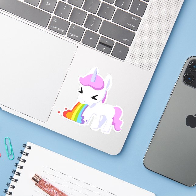 UNICORN RAINBOW VOMIT STICKER (Laptop mit iPhone)