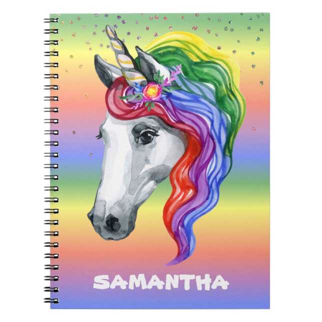 Unicorn Rainbow Watercolor Monogram Name   Notizblock (Vorderseite)