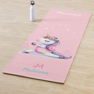 Unicorn Rainbow Yoga Pose Niedlich Pink Name Monog Yogamatte