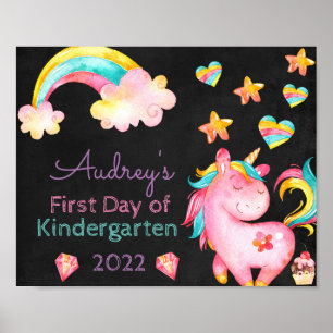 Unicorn & Rainbows Erster Tag der Schule Chalkboar Poster