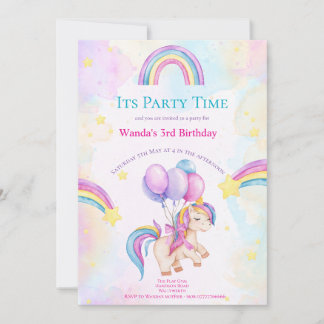 Unicorn & Rainbows Kids-Party Einladung