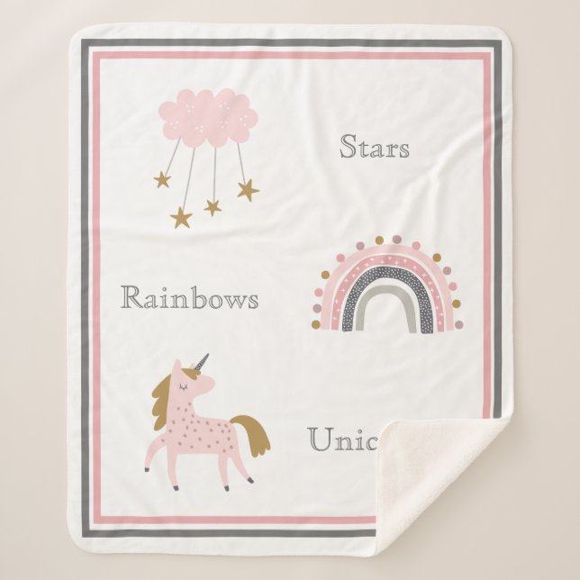 Unicorn Rainbows Pink Boho Muster Sherpadecke (Vorderseite)