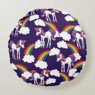 Unicorn Rainbows Rundes Kissen