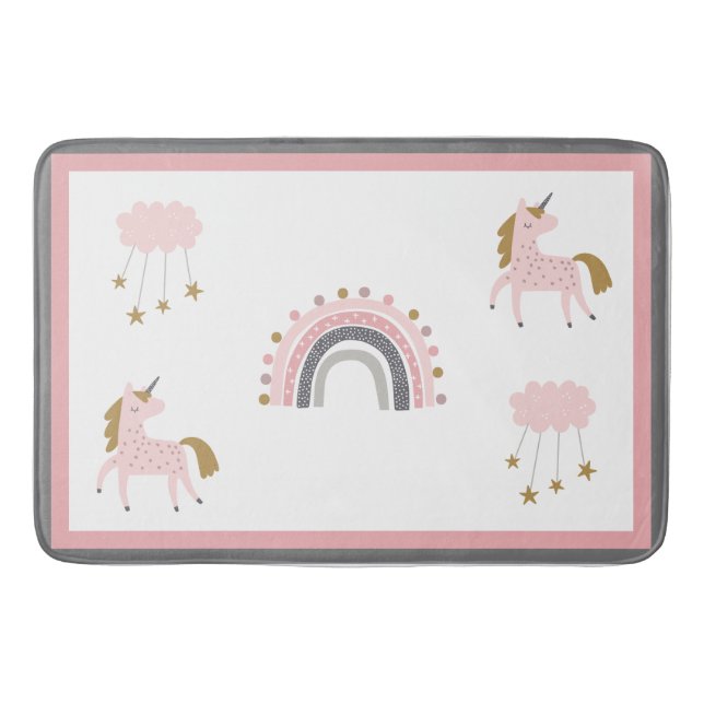 Unicorn Rainbows Stars Pink Boho Muster Badematte (Vorderseite)