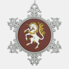 Unicorn Rampant Schneeflocken Zinn-Ornament
