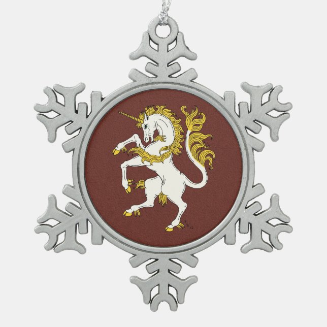 Unicorn Rampant Schneeflocken Zinn-Ornament (Vorderseite)