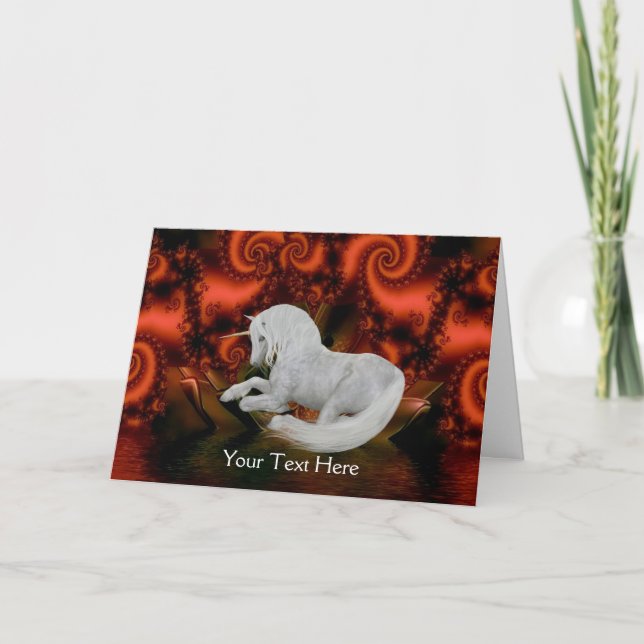 Unicorn Red Fraktals Fantasy Art Foto Card Karte (Vorderseite)