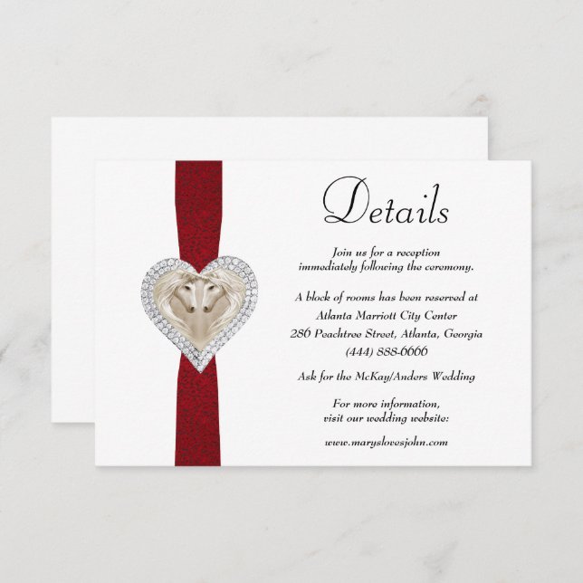 Unicorn Red Lace Wedding Details Begleitkarte (Vorne/Hinten)