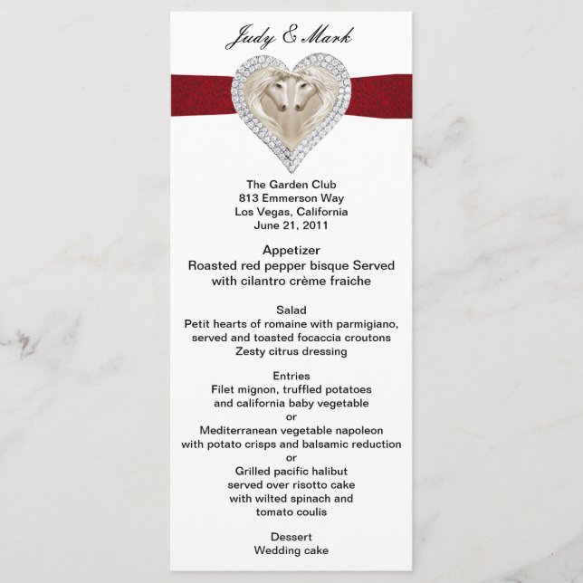 Unicorn Red Lace Wedding Menu Card Menükarte (Vorderseite)