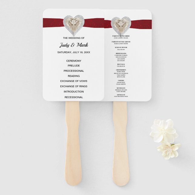 Unicorn Red Lace Wedding Program Fans Fächer (Vorne und Hinten)