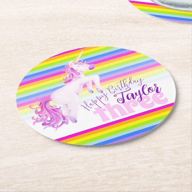 Unicorn Regenbogen 3. Geburtstag Party Untersetzer (Angewinkelt)