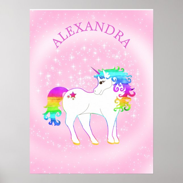 Unicorn Regenbogen Magisches Rosa Niedlich Poster (Vorne)