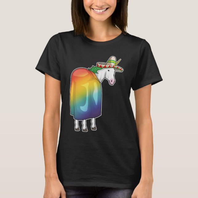 Unicorn Regenbogen Mexikanischer Hut T-Shirt (Vorderseite)