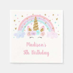 Unicorn Regenbogen Rosa Gold Geburtstag Serviette