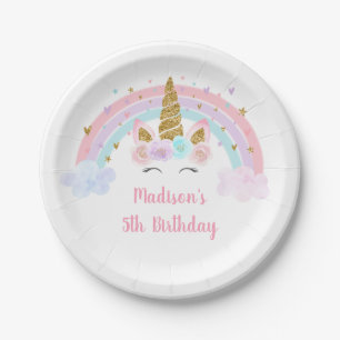 Unicorn Regenbogen Rosa Goldpastete Geburtstag Pappteller