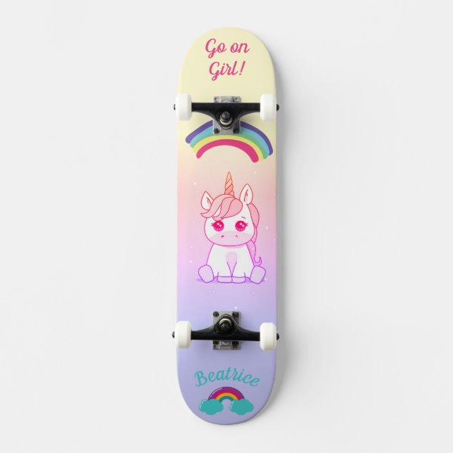 Unicorn Regenbogen Skateboard (Vorderseite)