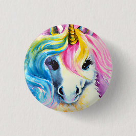 Unicorn Regenbogen Wasserfarbe Button