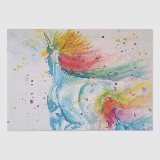 Unicorn Regenbogen Wasserfarben Malerei Art Gewebe Seidenpapier (Vorderseite)