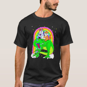 Unicorn Reiten Trex Dinosaur Katze Weltraum Kitten T-Shirt