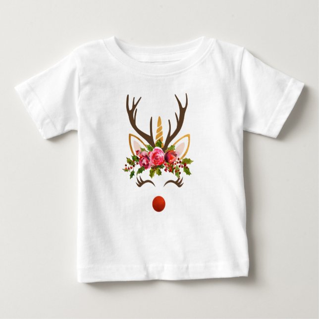 Unicorn Rentier / Weihnachten Baby T-shirt (Vorderseite)