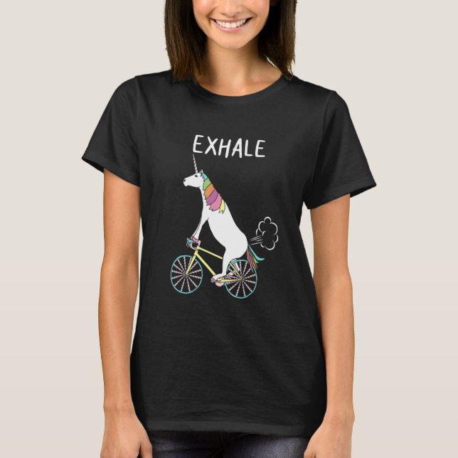Unicorn Riding Bike Exhale  Rider Cycling Cyclist T-Shirt (Vorderseite)