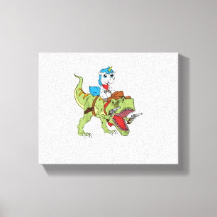 Unicorn Riding Dinosaur Kids Boys Girls Cowboy T-R Leinwanddruck