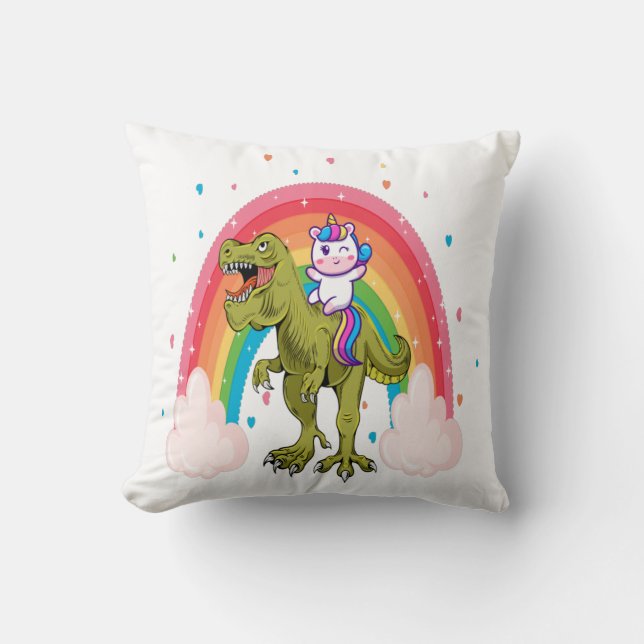 Unicorn Riding Dinosaur Kissen (Vorderseite)