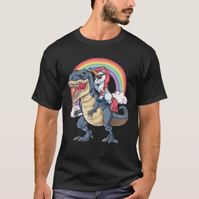 Unicorn Riding Dinosaur T rex Boys Girls Kinder Ra T-Shirt (Vorderseite)